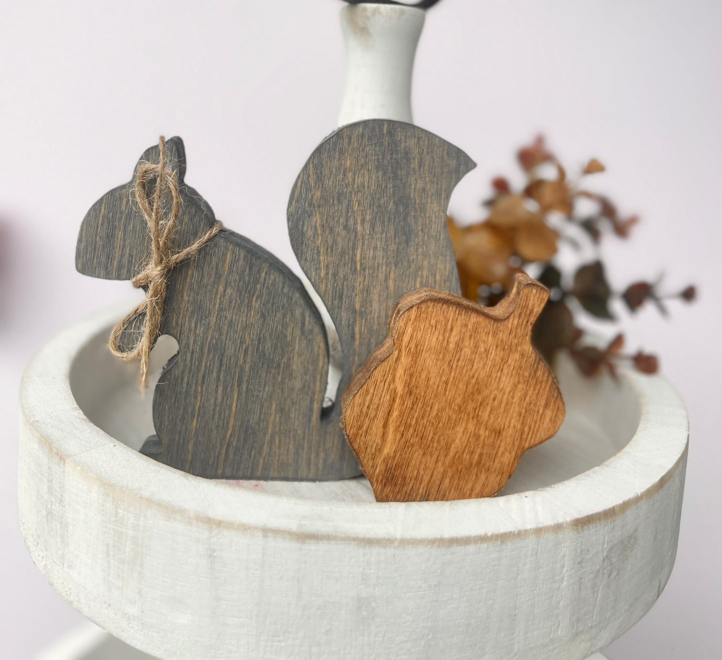 Wooden Squirrel & Acorn Decor